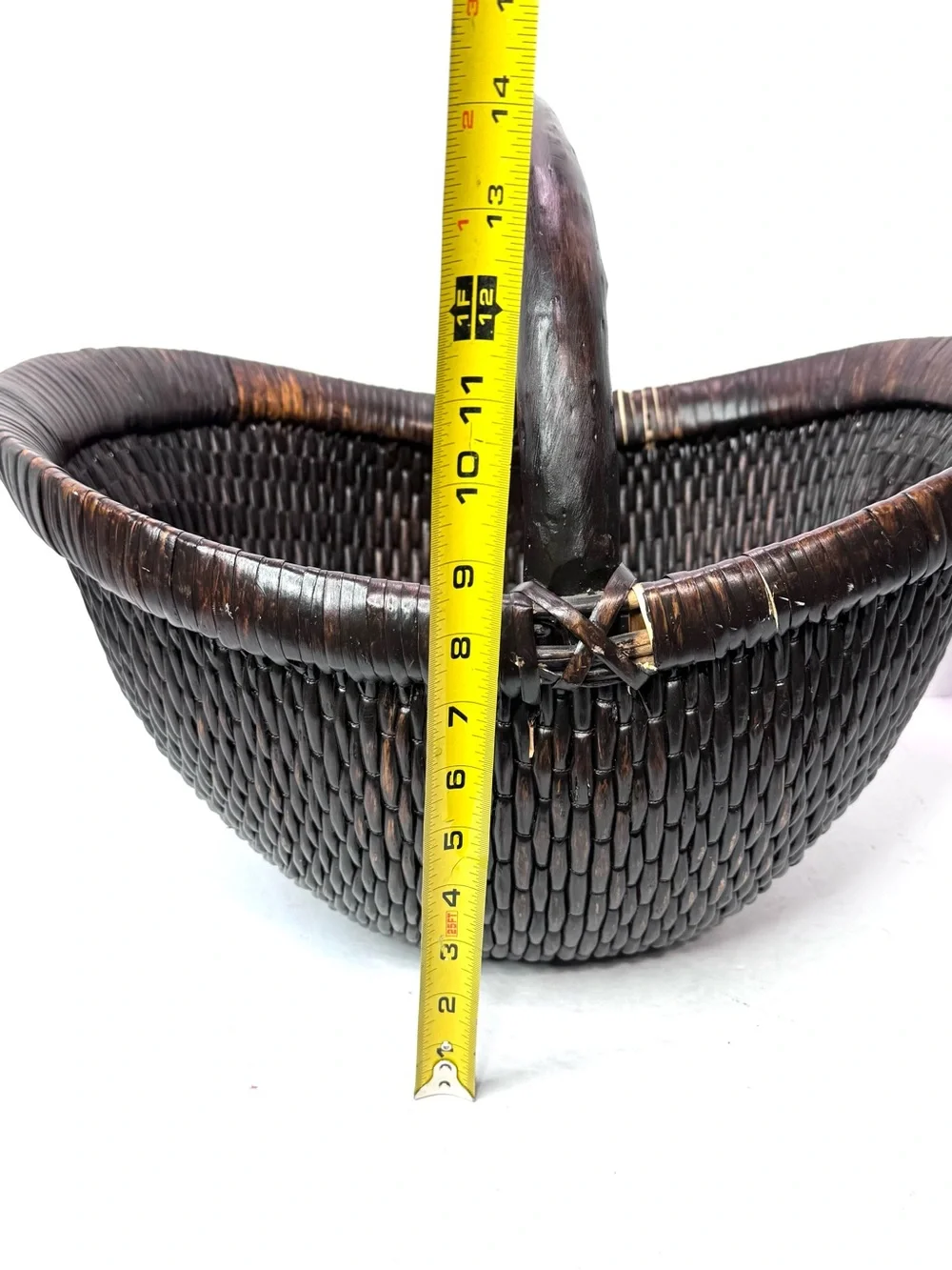 Vintage-Inspired Wicker Basket Brown Willow Large Handwoven One Handle